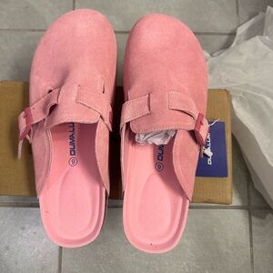 Pink Suede Slip-On Sandals